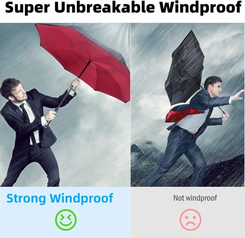 Miniatura 2 de LFLFWY Inverted Reverse Upside Down Umbrella - 49 inch AutoManual Open Large Double Canopy Design Windproof Stick Umbrellas rain Waterproof Golf