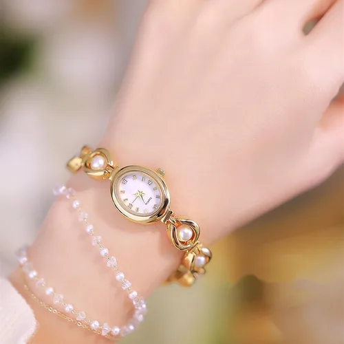 Miniatura 2 de BESTKANG Elegante reloj de pulsera vintage dorado para mujer, reloj de cuarzo con esfera ovalada, reloj de pulsera impermeable para mujer