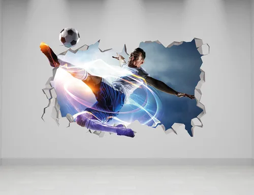Miniatura 2 de Decoración de pared de fútbol 3D, calcomanías de jugador de fútbol, arte de pared deportivo, decoración de habitación de niños de fútbol