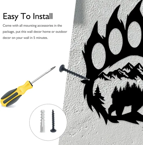 Miniatura 3 de Decoración rústica de pata de oso de caza de cabaña, arte de pared de oso de metal, 14.5 x 11.8 pulgadas, negro para baño, sala de estar, dormitorio