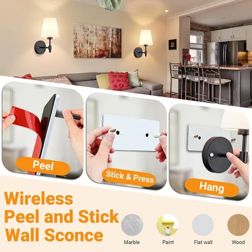 Miniatura 3 de Juego de dos apliques de pared accionados por batería, luz de pared inalámbrica con bombilla magnética recargable RGB de 10000mAh, aplique de pared