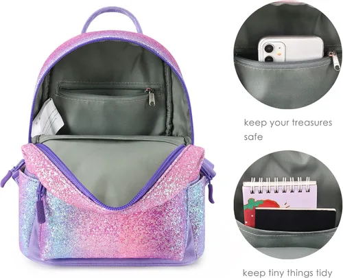 Miniatura 5 de mibasies Mini mochila para niñas y niños, bolso arcoíris, Púrpura Rainbow 1, Viajar