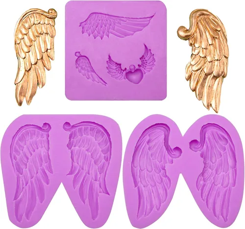 Molde de silicona de alas de ángel, 3 piezas, moldes de fondant de plumas para decoración de pasteles y manualidades, resina de arcilla y chocolate