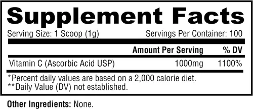 Miniatura 3 de Metabolic Nutrition Vitamina C, 1000 mg, grado farmacéutico puro, ácido ascórbico de alta absorción (3.53 oz)