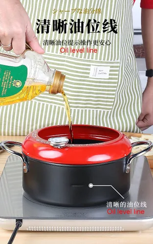 Miniatura 5 de Sartén con termómetro Tempura Freidora Pot, Mini sartén profunda con escurridor Mini Sartén profunda con sartén de aceite 8 pulgadas