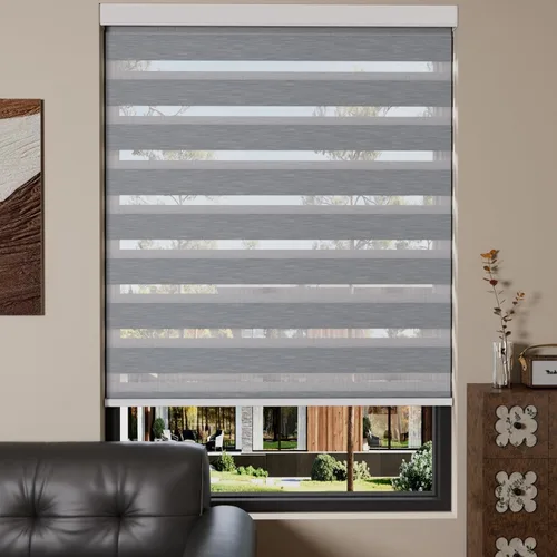 Miniatura 69 de MYshade Persianas enrollables de cebra opacas (85 %) con cordón para ventanas interiores, persianas de doble capa beige para dormitorio, baño, sala