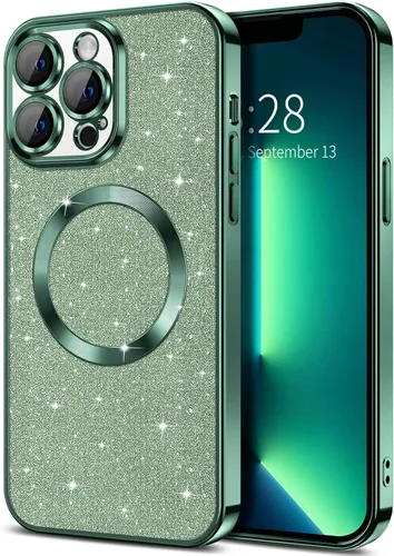 Miniatura 34 de Hython Funda para iPhone 13 Pro Max con purpurina, fundas magnéticas transparentes para teléfono con protector de lente de cámara