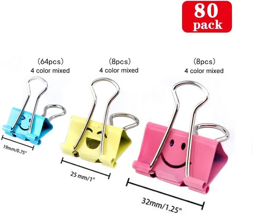 Miniatura 2 de Paquete de 80 clips para carpeta, clips de papel Limque con cara sonriente hueca de colores, 80 clips de tamaño surtidos, para oficina, regalos