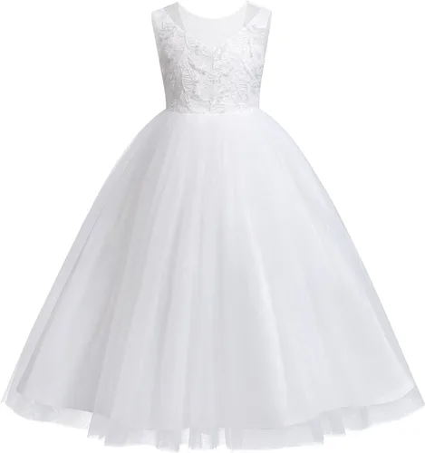 Miniatura 2 de IDOPIP Vestidos blancos de primera comunión para niñas, vestido largo de tul para boda, dama de honor, concurso, cumpleaños, bautizo, fiesta