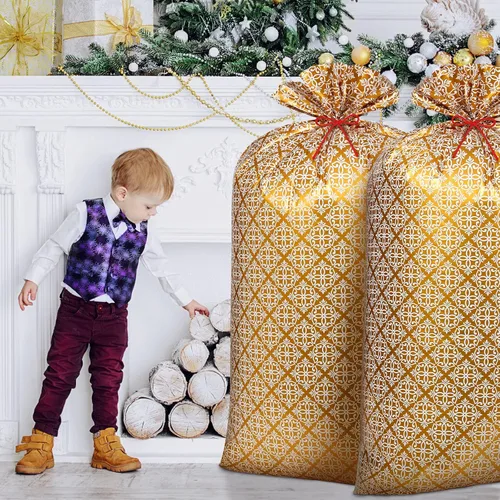 Miniatura 3 de Zonon 3 bolsas de regalo de plástico de 56 pulgadas, color dorado, tamaño jumbo, bolsas de regalo grandes, envoltura de regalo gigante para boda