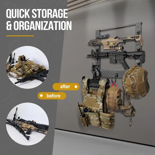 Miniatura 2 de ONETIGRIS Soporte de pared para pistolas, estante para armas de interior con estante horizontal y 1 bandeja extraíble para accesorios de pistola