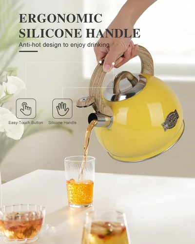 Miniatura 6 de Tetera para Estufa, 2.7QT Tetera Silbadora de Acero Inoxidable para Parte Superior de Estufa Estética, Hervidores de Agua Portátiles para Acampar
