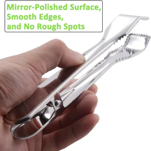 Miniatura 3 de HINMAY Pinzas de hielo para cubeta de hielo de 6-3/4 pulgadas, pinzas de hielo de acero inoxidable 18/8 de alta calidad con dientes para cubitos