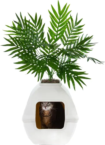 Miniatura 33 de Good Pet Stuff Caja de arena oculta para gatos con planta artificial, maceta redonda decorativa, filtro de carbón con ventilación para control