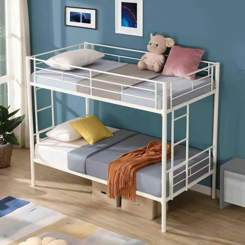 Miniatura 7 de Litera de metal con 2 escaleras y barandilla de seguridad, literas convertibles resistentes, base de cama individual sobre individual con espacio