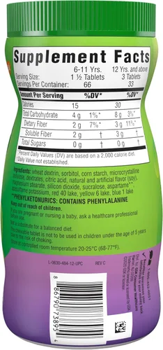 Miniatura 16 de Benefiber Tabletas masticables de suplemento de fibra prebiótica para la salud digestiva, sabores surtidos de frutas, 100