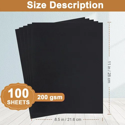 Miniatura 2 de Silunkia 100 hojas de cartulina negra de 8.5 x 11 pulgadas, papel de 75 lb para impresora, cartulina para Halloween, fabricación de tarjetas DIY