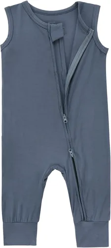 Miniatura 2 de Mameluco sin mangas con cremallera para bebé, mono de verano para niños pequeños, trajes de rayón, pijamas sin pies para bebés de 0 a 78.7 ft