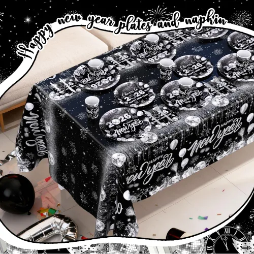 Miniatura 6 de AIBIIN 194 decoraciones de fiesta de Año Nuevo 2026 para platos de fiesta de Año Nuevo, tazas, servilletas, manteles, vajilla, vajilla de disco