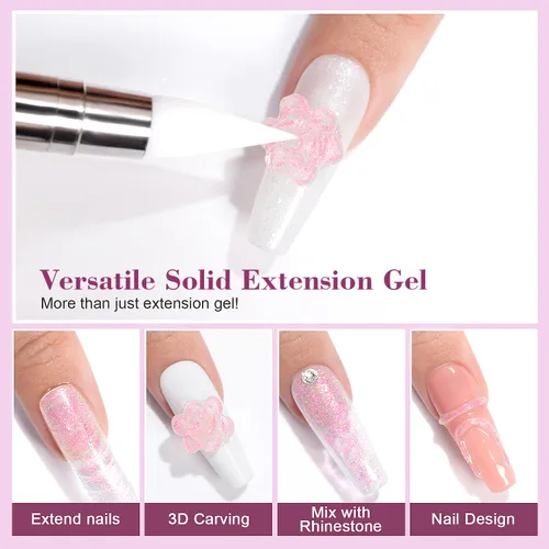 Miniatura 5 de RARJSM Aurora Solid Builder - Gel de uñas no pegajoso para esculpir 3D, gel de extensión de uñas Galaxy Starry Cloud transparente, naranja, rosa