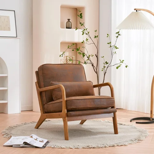 Miniatura 4 de Silla decorativa con respaldo medio, respaldo inclinado, cómodo cojín extraíble, asiento tapizado, sillón de mediados de siglo, sillón de ocio