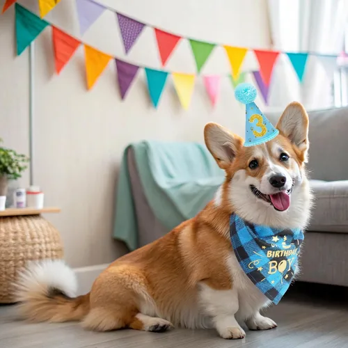 Miniatura 3 de Mihachi Suministros para fiestas de cumpleaños para perros, bandana y sombrero con número, bufanda triangular para regalo de decoración, perros