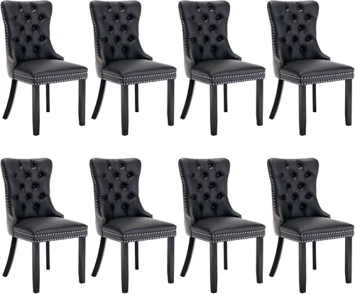 Miniatura 112 de SoarFlash Juego de 2 sillas de comedor de tela de lino, sillas de comedor tapizadas con ribete de cabeza de clavo y patas de madera de color claro