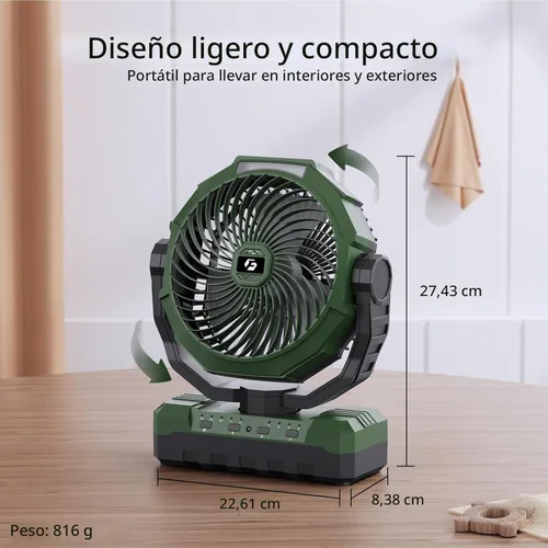 Miniatura 6 de FRIZCOL Ventilador de camping 3 en 1 - Ventiladores portátiles recargables - Ventilador con batería de alta capacidad (60 horas) con luz y control