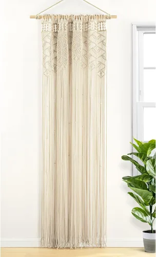 Miniatura 2 de Lush Decor Panel de cortina de algodón con hojas de macramé bohemio para ventana, individual de 40 pulgadas de ancho x 84 pulgadas de largo, neutro