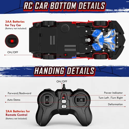 Miniatura 9 de Auto a control remoto, juguetes de transformación con un botón, autos RC 2.4GHz a escala 1:18, juguete de policía con rotación de 360 grados que se