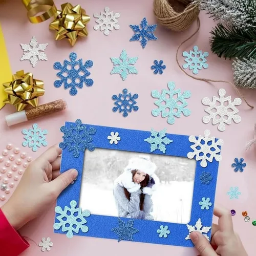 Miniatura 4 de Ferraycle Kit de Manualidades de 232 Piezas de Marcos de Fotos de Invierno DIY, 32 Piezas de Marcos de Fotos de Nieve con 200 Calcomanías