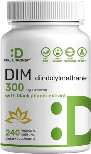 Suplemento DIM 300mg, 240 cápsulas, suministro para 4 meses | Equilibrio de estrógeno para hombres y mujeres | Diindolilmetano más extracto de