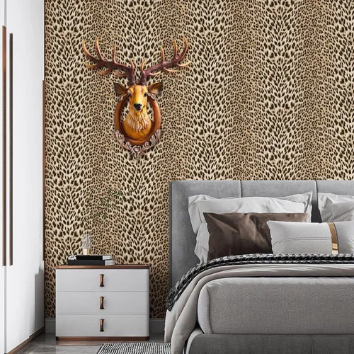 Miniatura 3 de Simon&Siff Papel tapiz con estampado de leopardo de 17.3 pulgadas x 19.7 pies, estampado de guepardo en relieve no pegado con purpurina dorada
