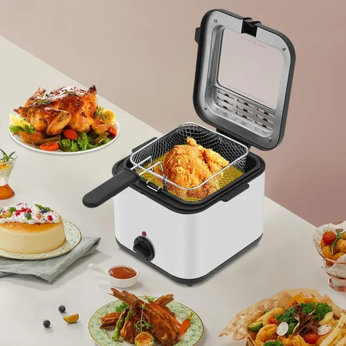 Miniatura 13 de Freidora profunda de 2.5 litros con cesta desmontable, potente freidora de aceite de uso doméstico de 1000 W con temperatura ajustable, protección