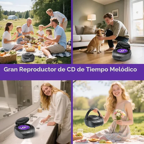 Miniatura 7 de Gueray Reproductor de CD portátil Boombox Radio Reproductores de CD con altavoces, audio para el hogar, radio FM, entrada AUX, soporte