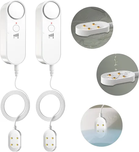 Miniatura 9 de Daytech Alarma de Sensor de Agua Detector de Fugas – Alerta fuerte de 100 dB, cable de detección de 6.5 pies, 4 niveles de volumen, sensor detector