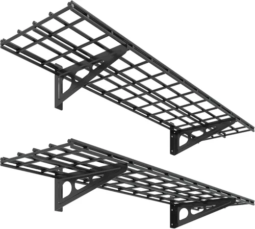 FLEXIMOUNTS Paquete de 2 Estante de Pared de Garaje de 1x4 pies 12 pulgadas por 48 pulgadas Rack de Almacenamiento de Garaje Estantes Flotantes Negro