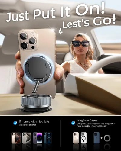 Miniatura 9 de Soporte magnético de teléfono al vacío mejorado [89 libras de succión más fuerte y 24 x N55 ultra magnético] Soporte de teléfono ajustable de 360°