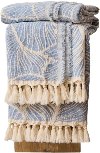 DOWN HOME Manta de algodón de felpilla para sofá, manta bohemia ligera para cama, sofá, silla, sala de estar, exterior, manta decorativa de tejido