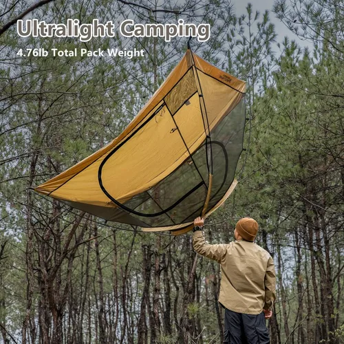 Miniatura 8 de BISINNA Tienda de campaña para 2 personas, ligera, impermeable, 3 estaciones, con poste de aluminio para montañismo al aire libre, senderismo, viajes