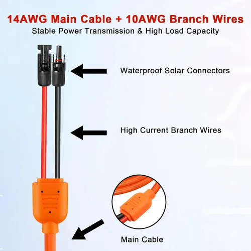 Miniatura 3 de XRDS -RF Cable de extensión solar de 5 pies, cobre estañado de 14AWG con conectores de panel solar, cables de derivación rojo y negro de 10AWG