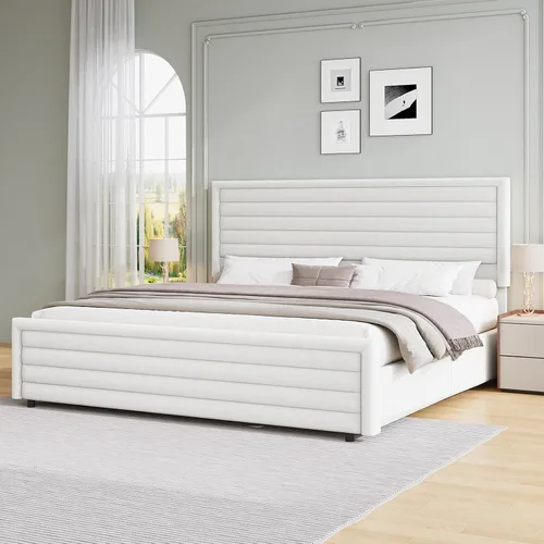 Miniatura 11 de REVOMINCA Armazón de cama tamaño completo (Full Size), plataforma tapizada con cabecera y pie de cama de terciopelo, base de colchón con listones