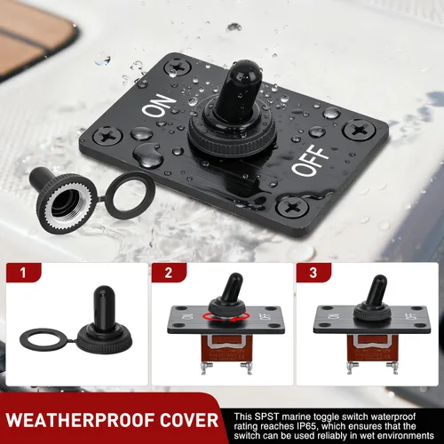 Miniatura 6 de Nilight Interruptor de palanca resistente a prueba de agua 2 pines 2 posiciones SPST encendido/apagado 12V DC 30A con panel de montaje y tapa