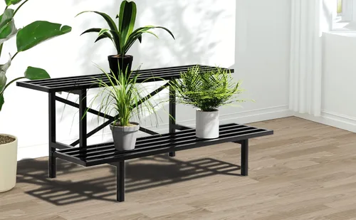 Miniatura 2 de Zhongma Soporte de metal resistente de 2 niveles para plantas para el hogar, interior y exterior, 35.43 pulgadas de largo x 17.5 pulgadas de ancho x