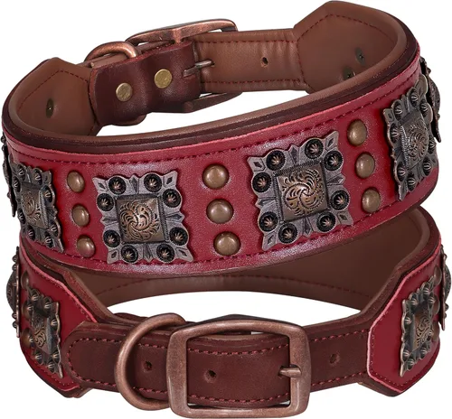 Miniatura 9 de PET ARTIST Collar de Perro de Cuero Acolchado Mejorado, Collares de Perro de Cuero Genuino de 2 Pulgadas de Ancho con Remache Tachonado Resistente