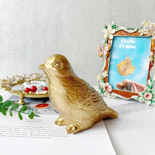 Miniatura 6 de Estatua de pájaro dorado, figura de animal, decoración del hogar, escultura de pájaro para estantería de escritorio de oficina en casa