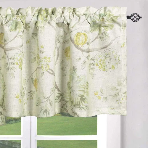 Miniatura 21 de Leeva Cortinas rústicas de cocina con estampado floral verde mezclado de lino para media ventana, para comedor, bolsillo para barra, cafetería