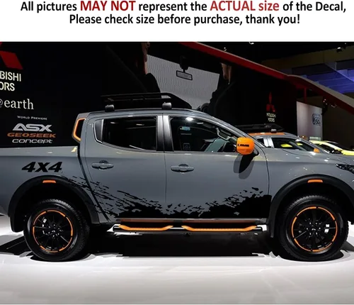 Miniatura 6 de Calcomanías de camión, calcomanías laterales grandes para camión, camioneta, SUV, calcomanías de automóvil de rayas de carreras de 4 x 4, Negro