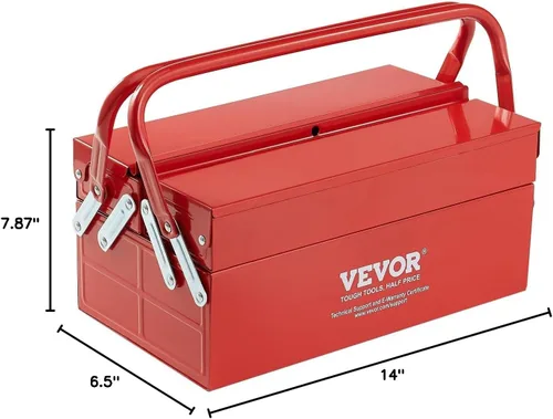 Miniatura 10 de VEVOR Caja de herramientas de metal, 14 pulgadas, 2 niveles, 3 bandejas, portátil, plegable, organizador de cofre de herramientas con mango