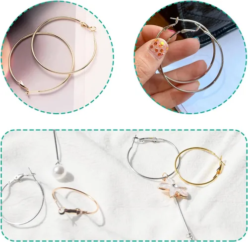 Miniatura 5 de 60 piezas de accesorios para aretes de aro, aretes de acero inoxidable, cuentas redondas, aretes abiertos, aros para cuentas para hacer joyas, 2.362